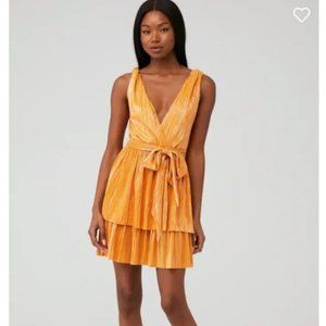 Sabina Musayev Alma Dress in Mandarin orange metallic tiered dress L
